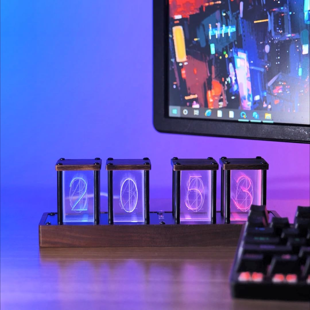 4Pcs Digital Tube Desk Retro Modern Wooden Clock