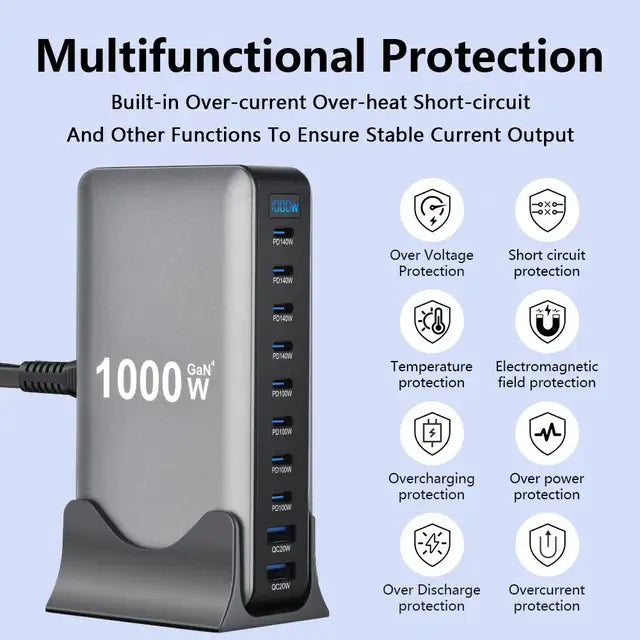 1000W GaN PD3.1 Charger USB C Fast Desktop 10-ports
