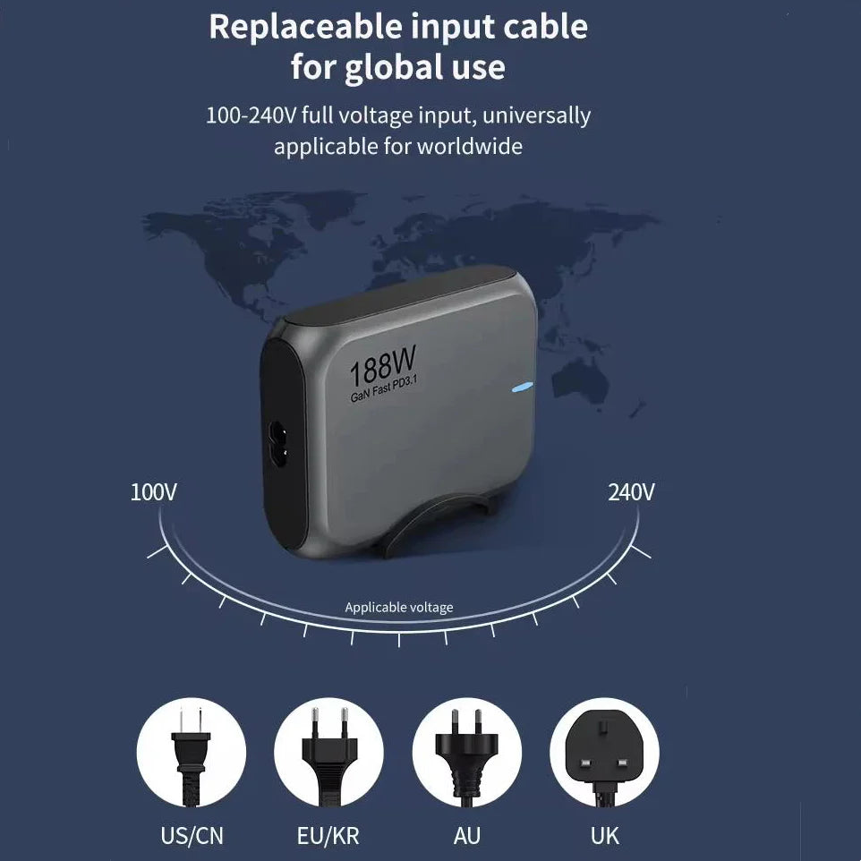 188W USB-C 5Ports GaN PD3.1 Fast Charger
