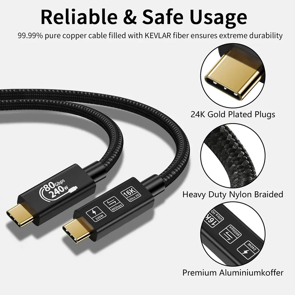 Thunderbolt5 80Gbps 240W Cable Wtih Nylon Braided
